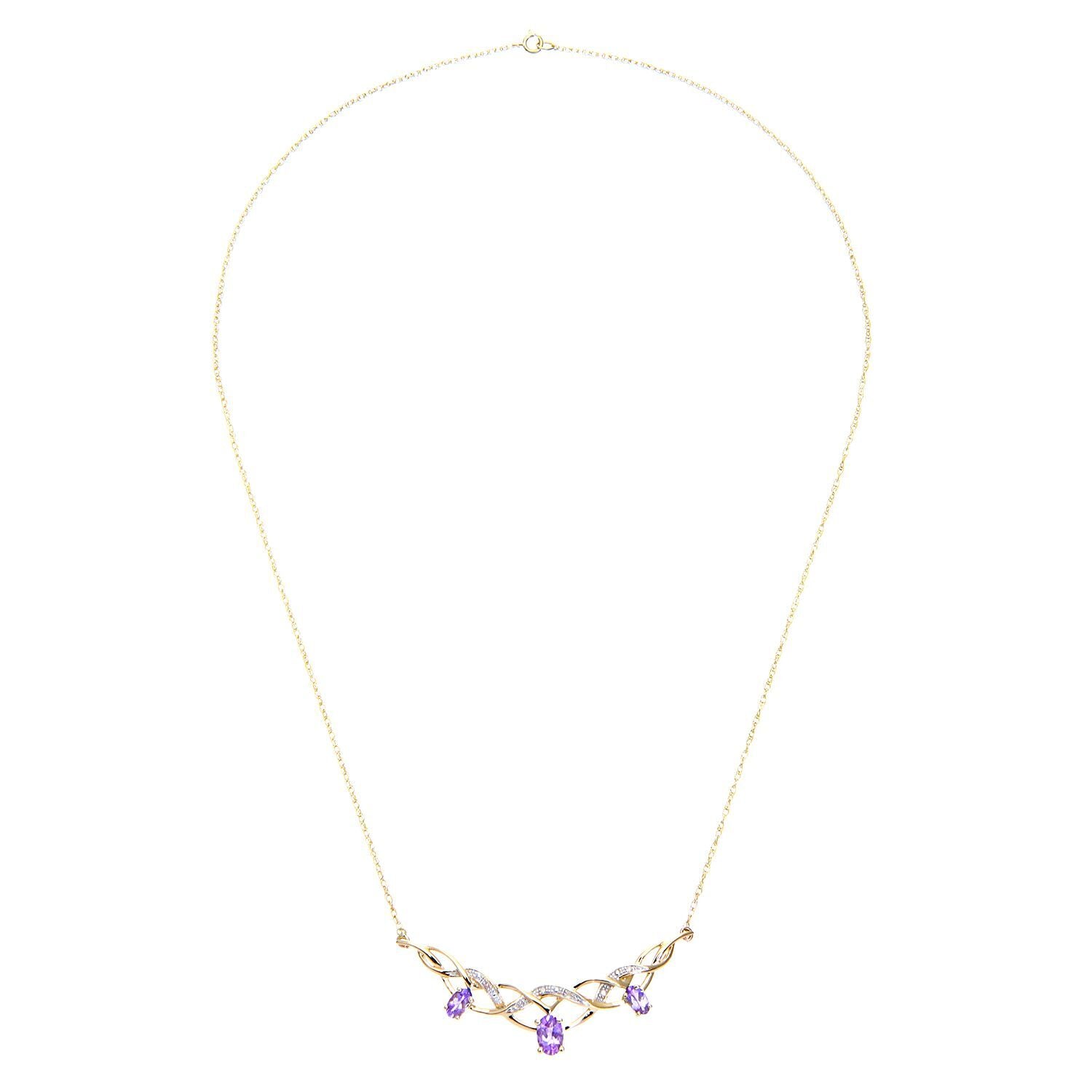 9ct Gold  Diamond Oval Amethyst Filigree Knot Necklace 18" - PNEAXL01691YAM