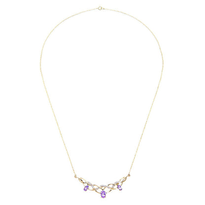 9ct Gold  Diamond Oval Amethyst Filigree Knot Necklace 18" - PNEAXL01691YAM