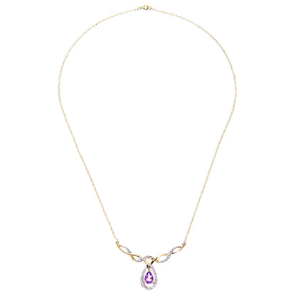 9ct Gold  Diamond Pear Amethyst Teardrop Lavalier Necklace 18" - PNEAXL01696YAM