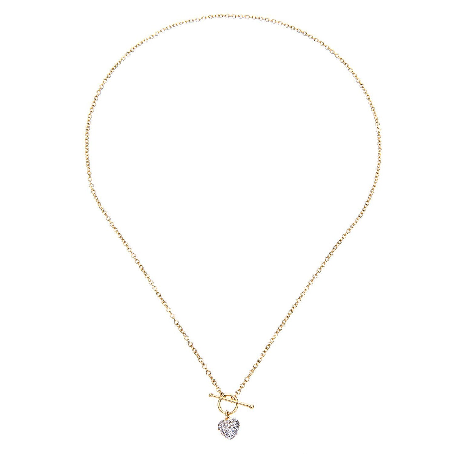 9ct Gold  Round 15pts Diamond Heart Lariat T-Bar Necklace 18 inch - PNEAXL01713Y
