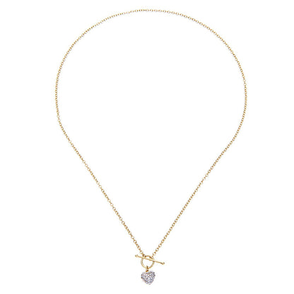 9ct Gold  Round 15pts Diamond Heart Lariat T-Bar Necklace 18 inch - PNEAXL01713Y