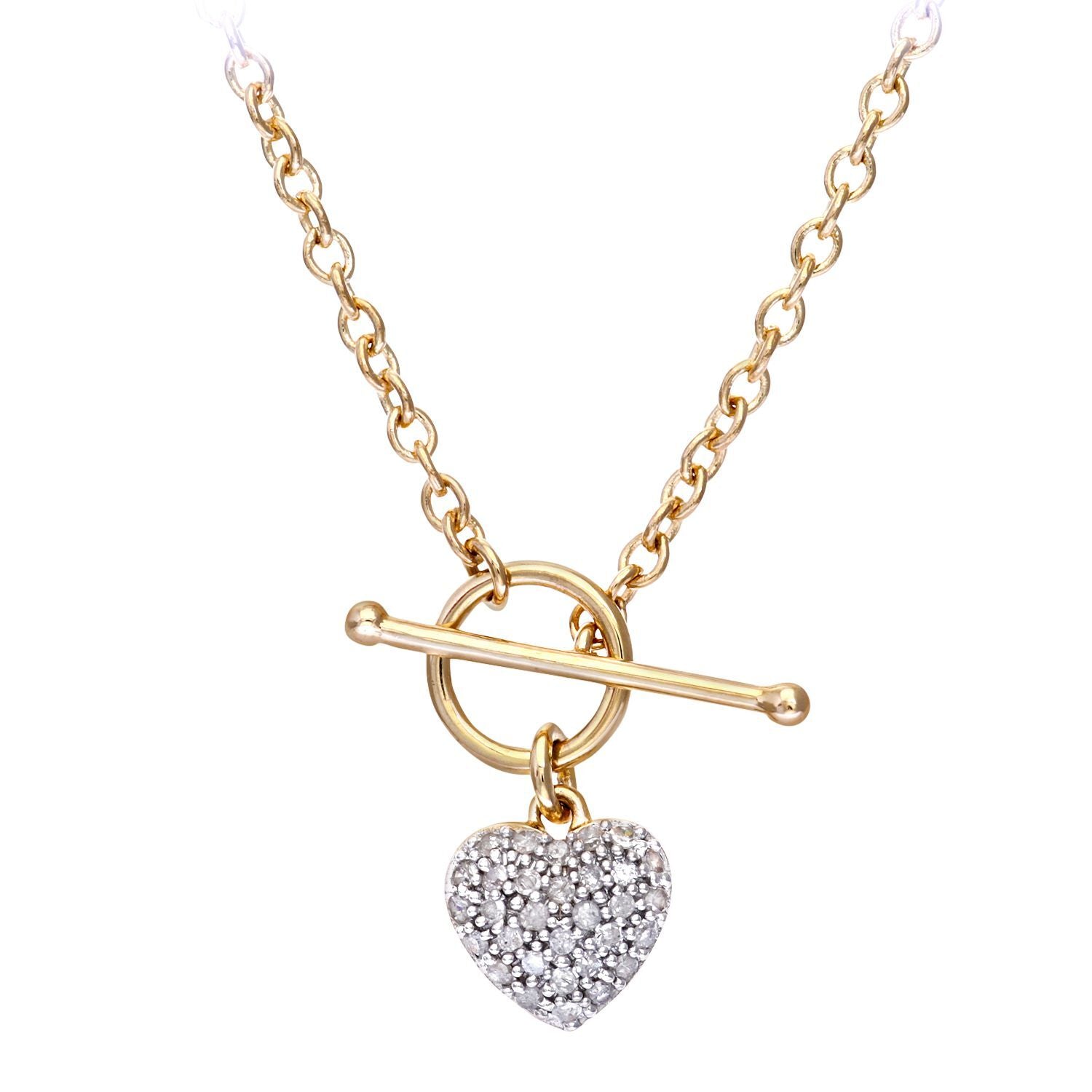 9ct Gold  Round 15pts Diamond Heart Lariat T-Bar Necklace 18 inch - PNEAXL01713Y