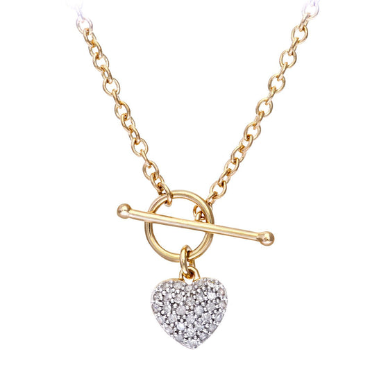 9ct Gold  Round 15pts Diamond Heart Lariat T-Bar Necklace 18 inch - PNEAXL01713Y