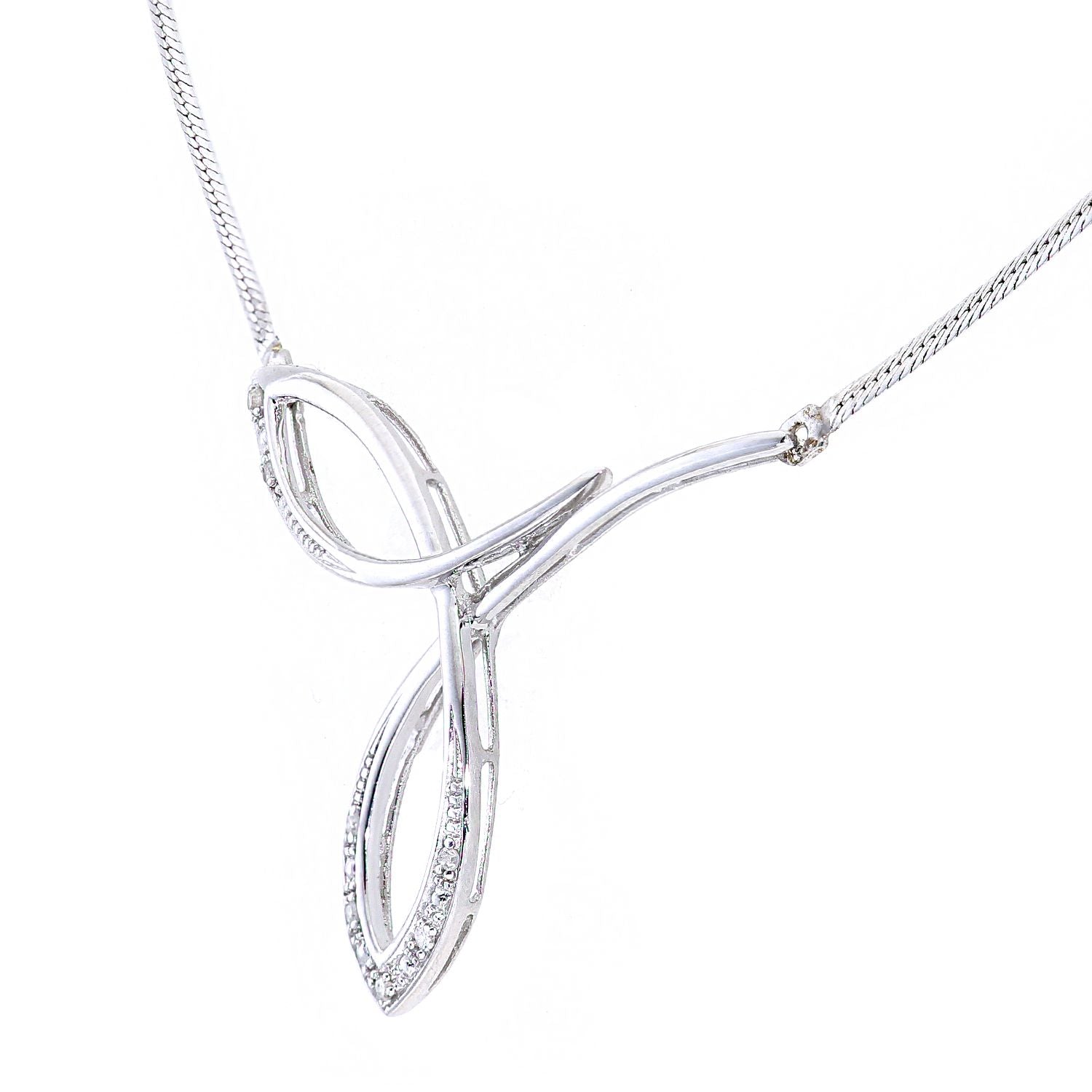 9ct White Gold  3pts Diamond Tri Arc Wishbone Lavalier Necklace 18 inch - PNEAXL01825W