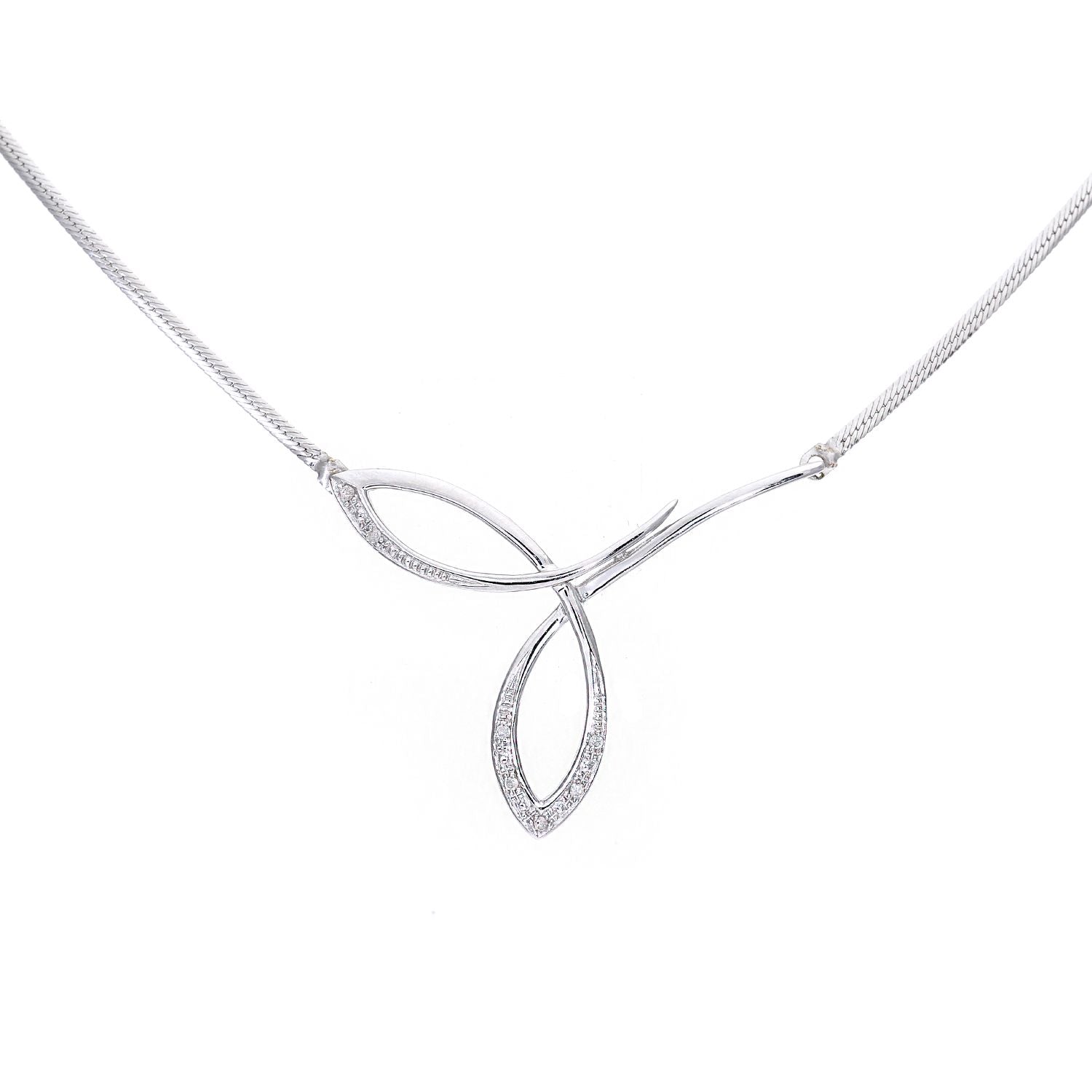 9ct White Gold  3pts Diamond Tri Arc Wishbone Lavalier Necklace 18 inch - PNEAXL01825W