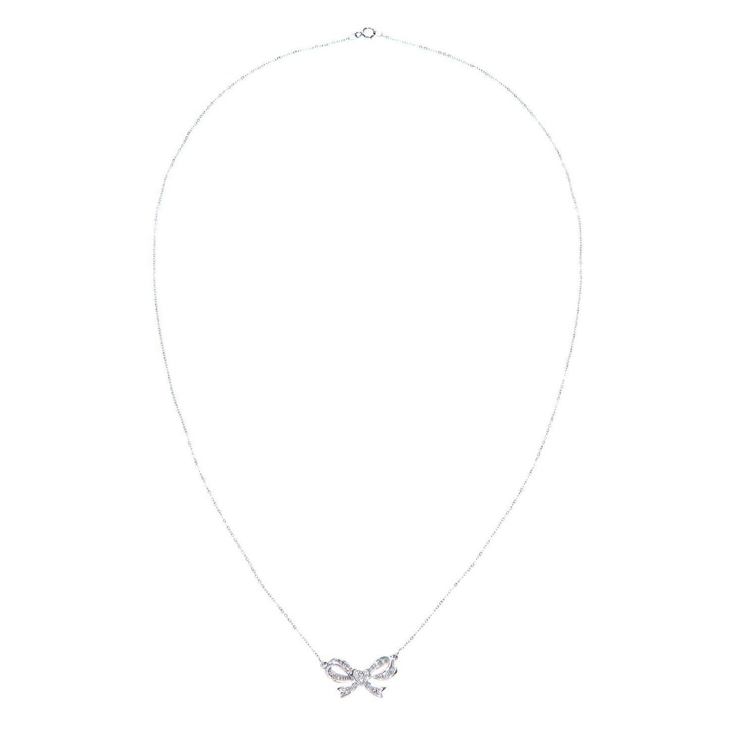 9ct White Gold  Round 5.3pts Diamond Bow Lavalier Necklace 18 inch - PNEAXL01960W