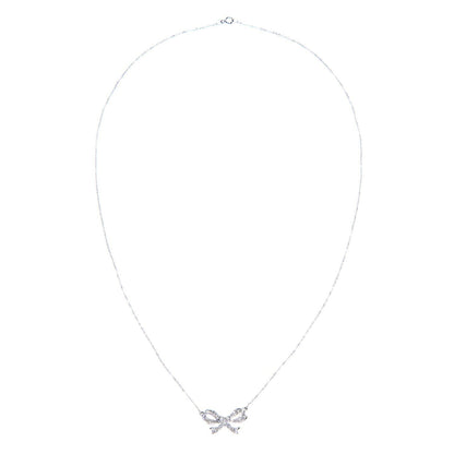 9ct White Gold  Round 5.3pts Diamond Bow Lavalier Necklace 18 inch - PNEAXL01960W