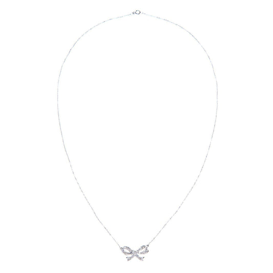 9ct White Gold  Round 5.3pts Diamond Bow Lavalier Necklace 18 inch - PNEAXL01960W