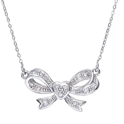 9ct White Gold  Round 5.3pts Diamond Bow Lavalier Necklace 18 inch - PNEAXL01960W