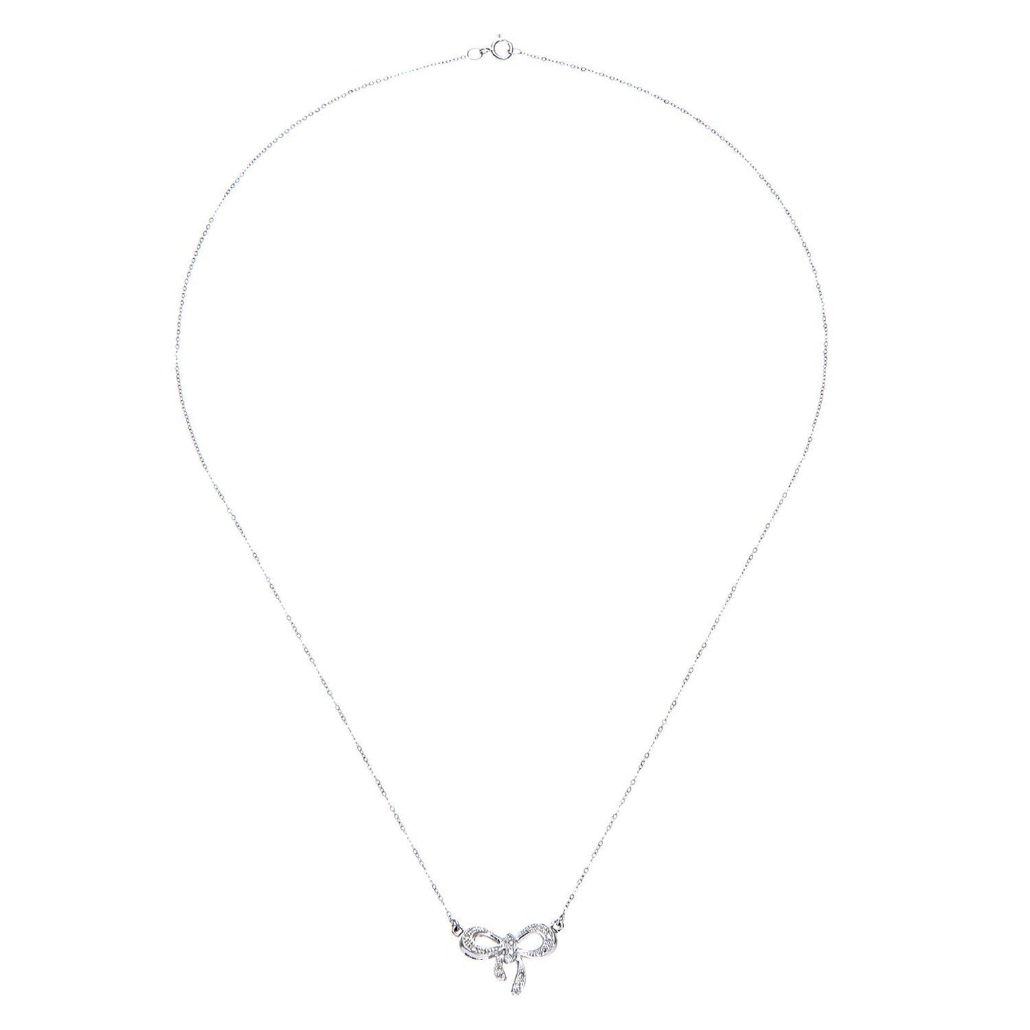 9ct White Gold  Round 5.3pts Diamond Bow Lavalier Necklace 18 inch - PNEAXL01962W