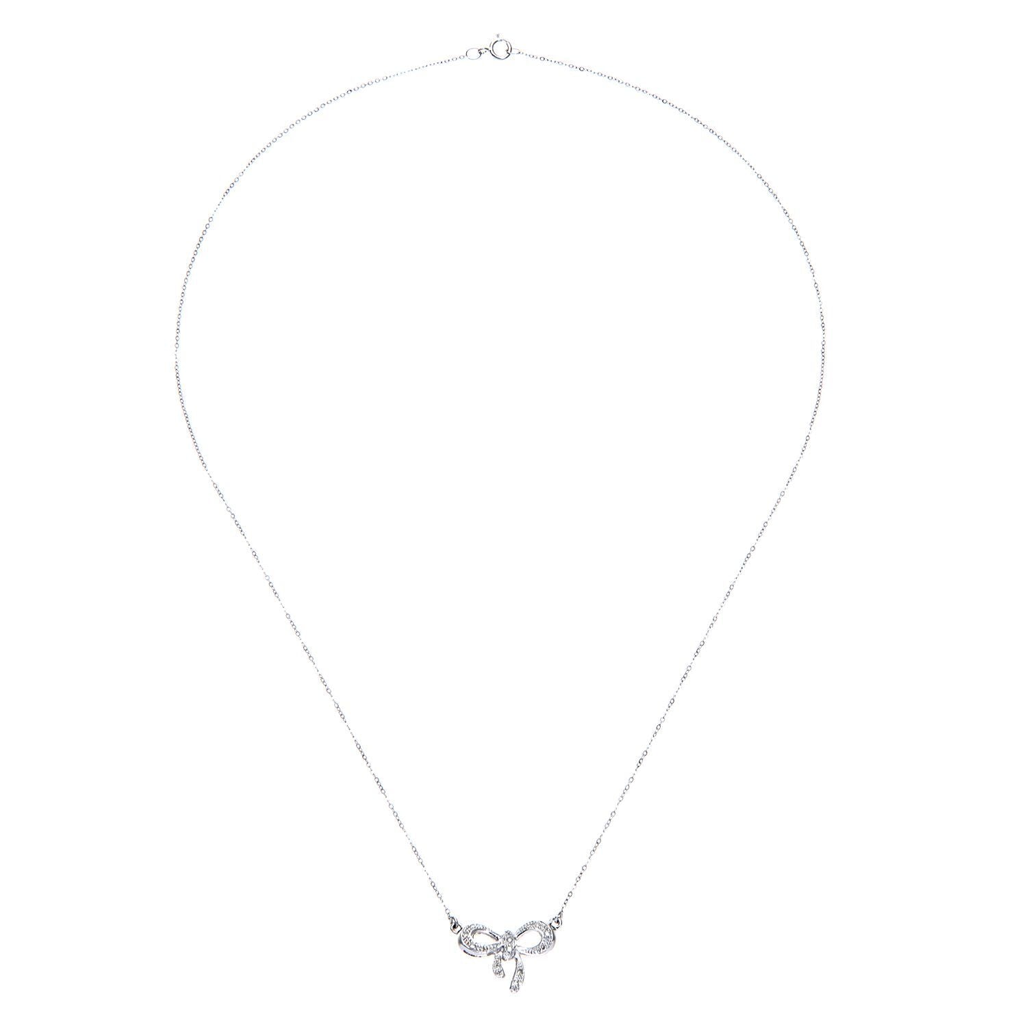 9ct White Gold  Round 5.3pts Diamond Bow Lavalier Necklace 18 inch - PNEAXL01962W