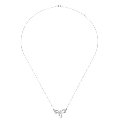 9ct White Gold  Round 5.3pts Diamond Bow Lavalier Necklace 18 inch - PNEAXL01962W