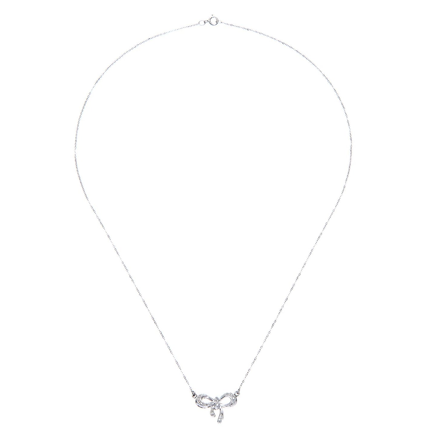 9ct White Gold  Round 5.3pts Diamond Bow Lavalier Necklace 18 inch - PNEAXL01962W