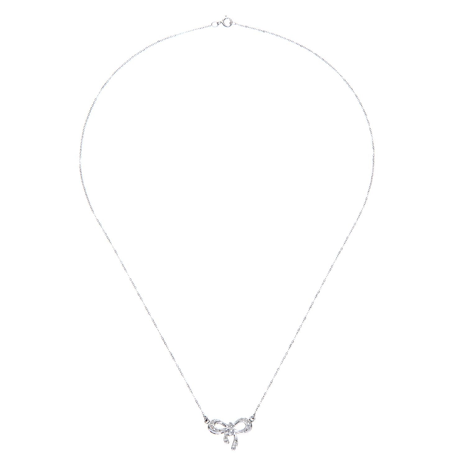 9ct White Gold  Round 5.3pts Diamond Bow Lavalier Necklace 18 inch - PNEAXL01962W