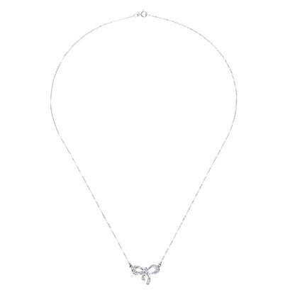 9ct White Gold  Round 5.3pts Diamond Bow Lavalier Necklace 18 inch - PNEAXL01962W
