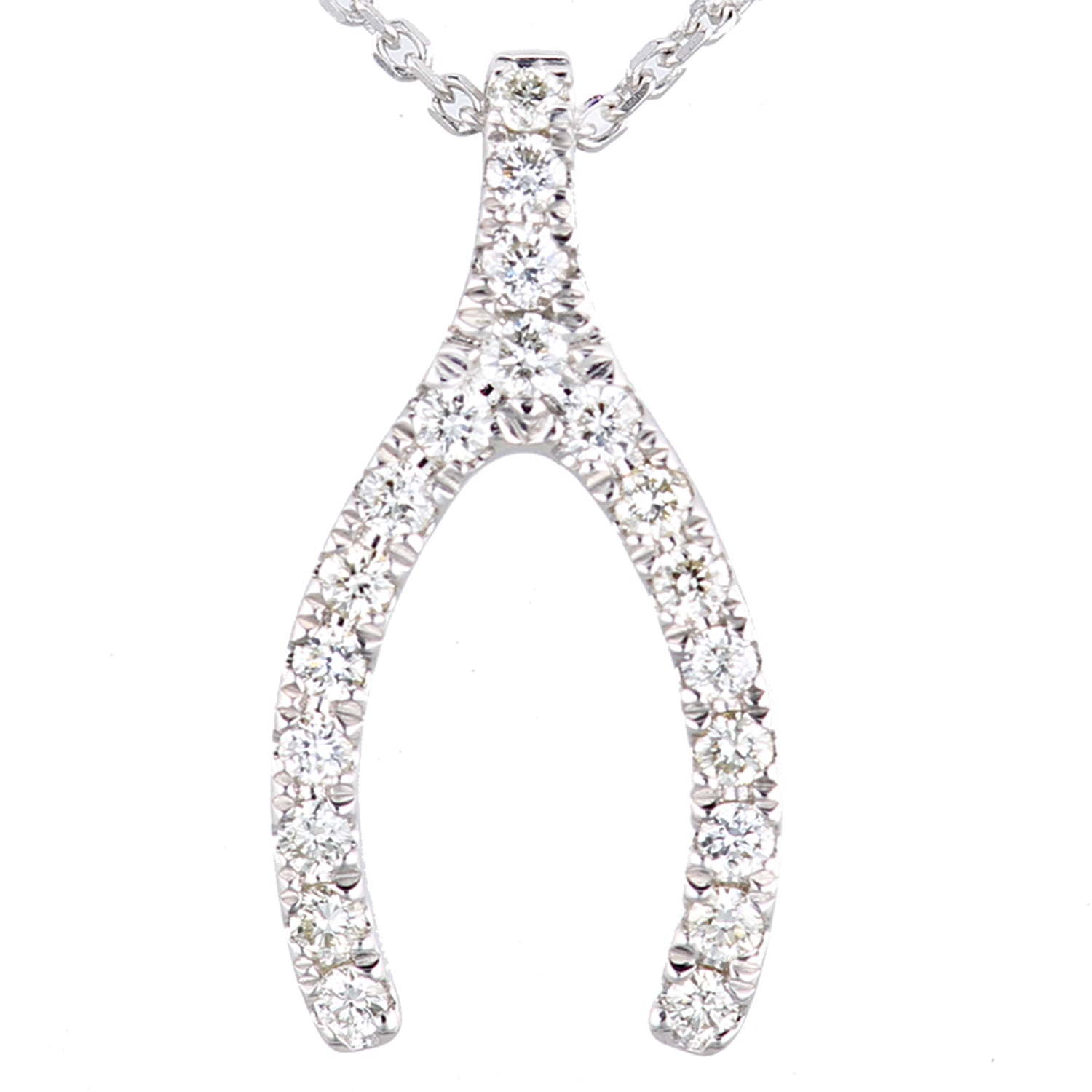 9ct White Gold  Diamond Horseshoe Wishbone Charm Necklace 18" - PNEAXL20030W