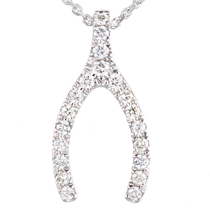9ct White Gold  Diamond Horseshoe Wishbone Charm Necklace 18" - PNEAXL20030W