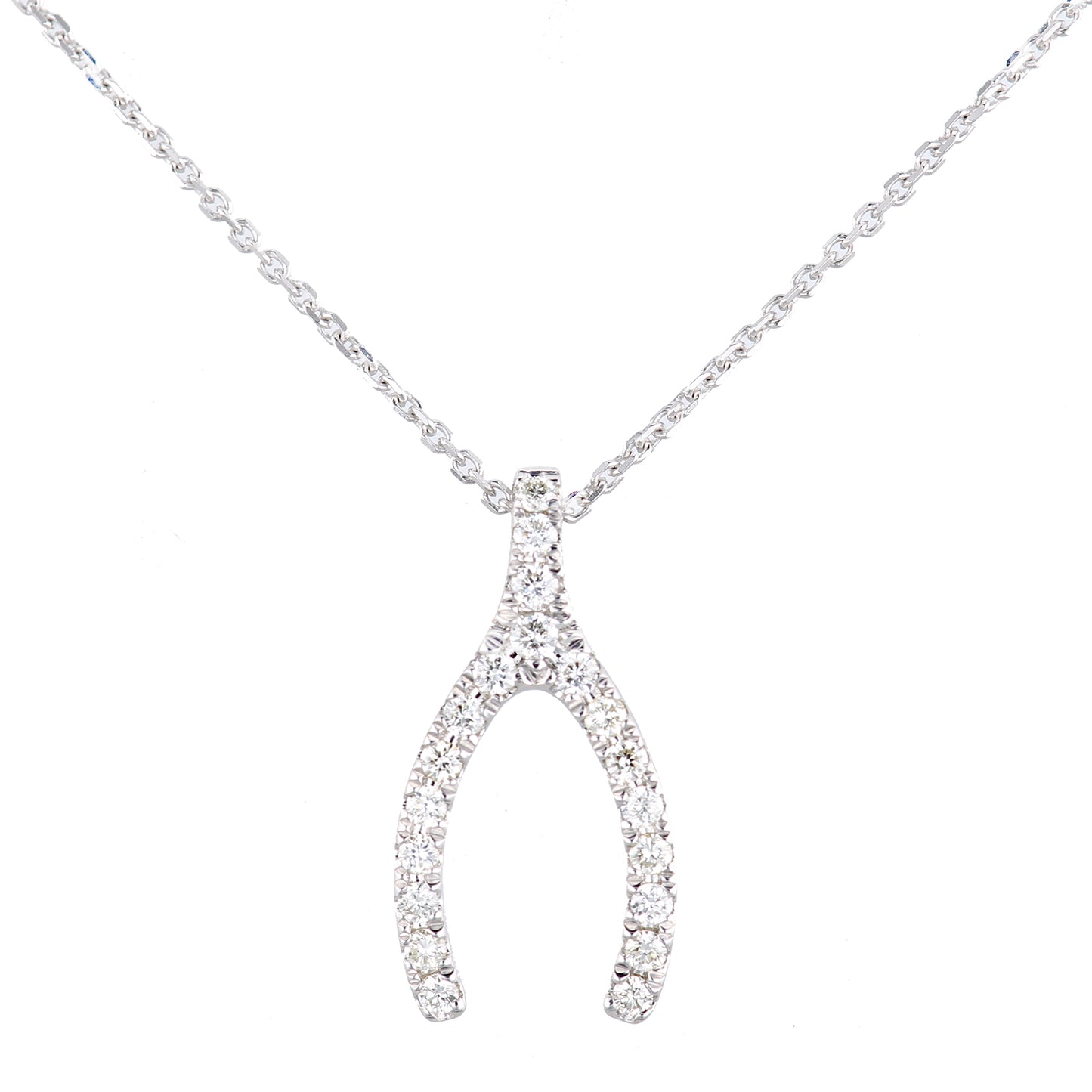 9ct White Gold  Diamond Horseshoe Wishbone Charm Necklace 18" - PNEAXL20030W