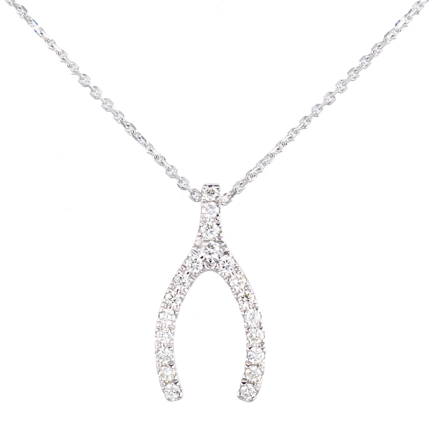 9ct White Gold  Diamond Horseshoe Wishbone Charm Necklace 18" - PNEAXL20030W