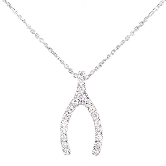 9ct White Gold Diamond Horseshoe Wishbone Charm Necklace 18" - PNEAXL20030W