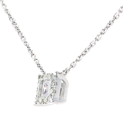 9ct White Gold  Princess 12pts Diamond Halo Solitaire Necklace 18" - PNEAXL20038W