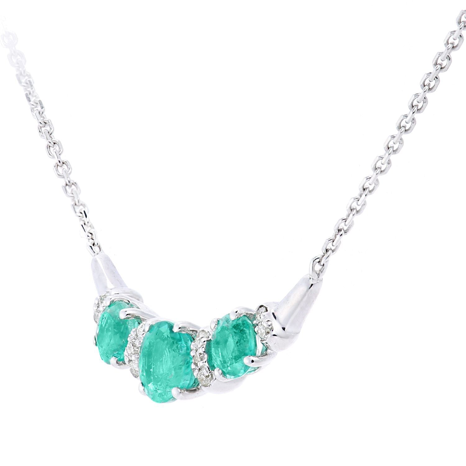 9ct White Gold  Diamond Emerald Trilogy Boomerang Necklace 18" - PNEAXL20040WEM
