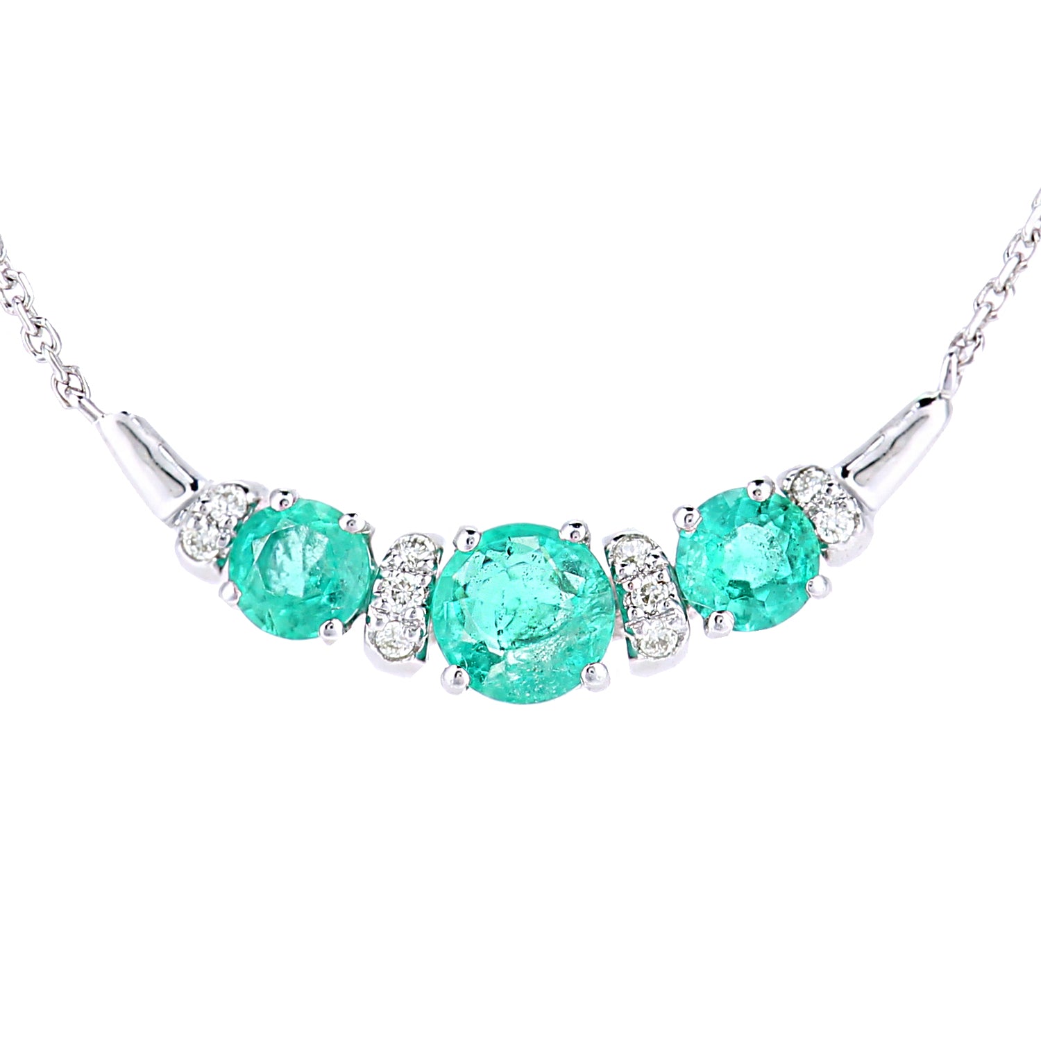 9ct White Gold  Diamond Emerald Trilogy Boomerang Necklace 18" - PNEAXL20040WEM