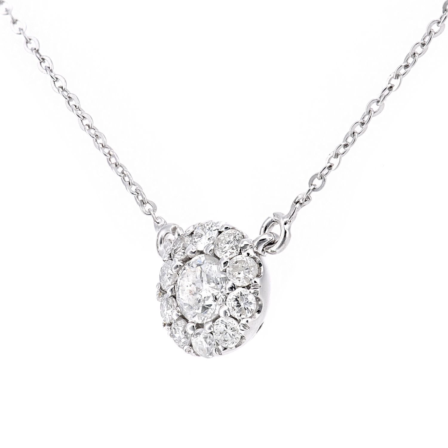 9ct White Gold  Round 0.28ct Diamond Halo Charm Necklace 18 inch - PNEAXL30003W