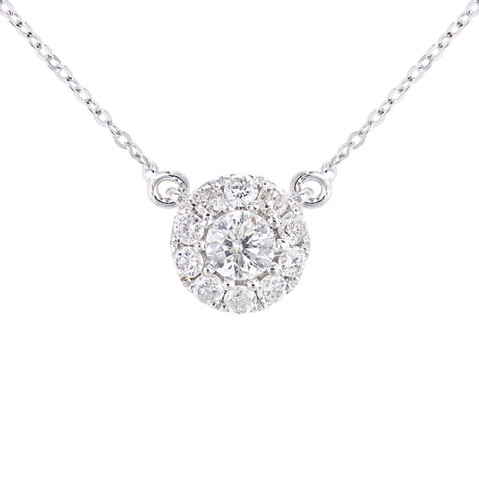 9ct White Gold  Round 0.28ct Diamond Halo Charm Necklace 18 inch - PNEAXL30003W