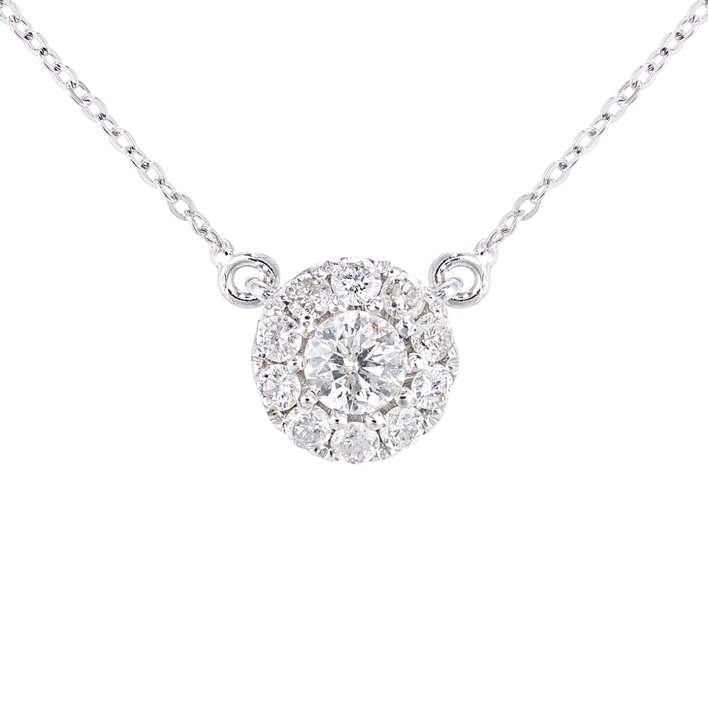 9ct White Gold  Round 0.28ct Diamond Halo Charm Necklace 18 inch - PNEAXL30003W