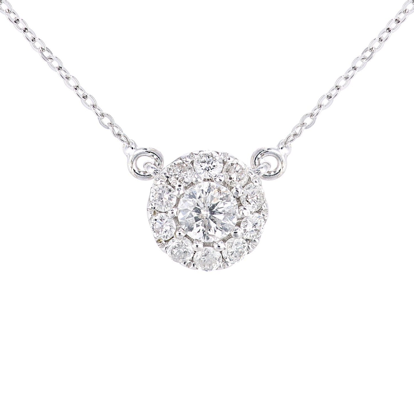 9ct White Gold  Round 0.28ct Diamond Halo Charm Necklace 18 inch - PNEAXL30003W