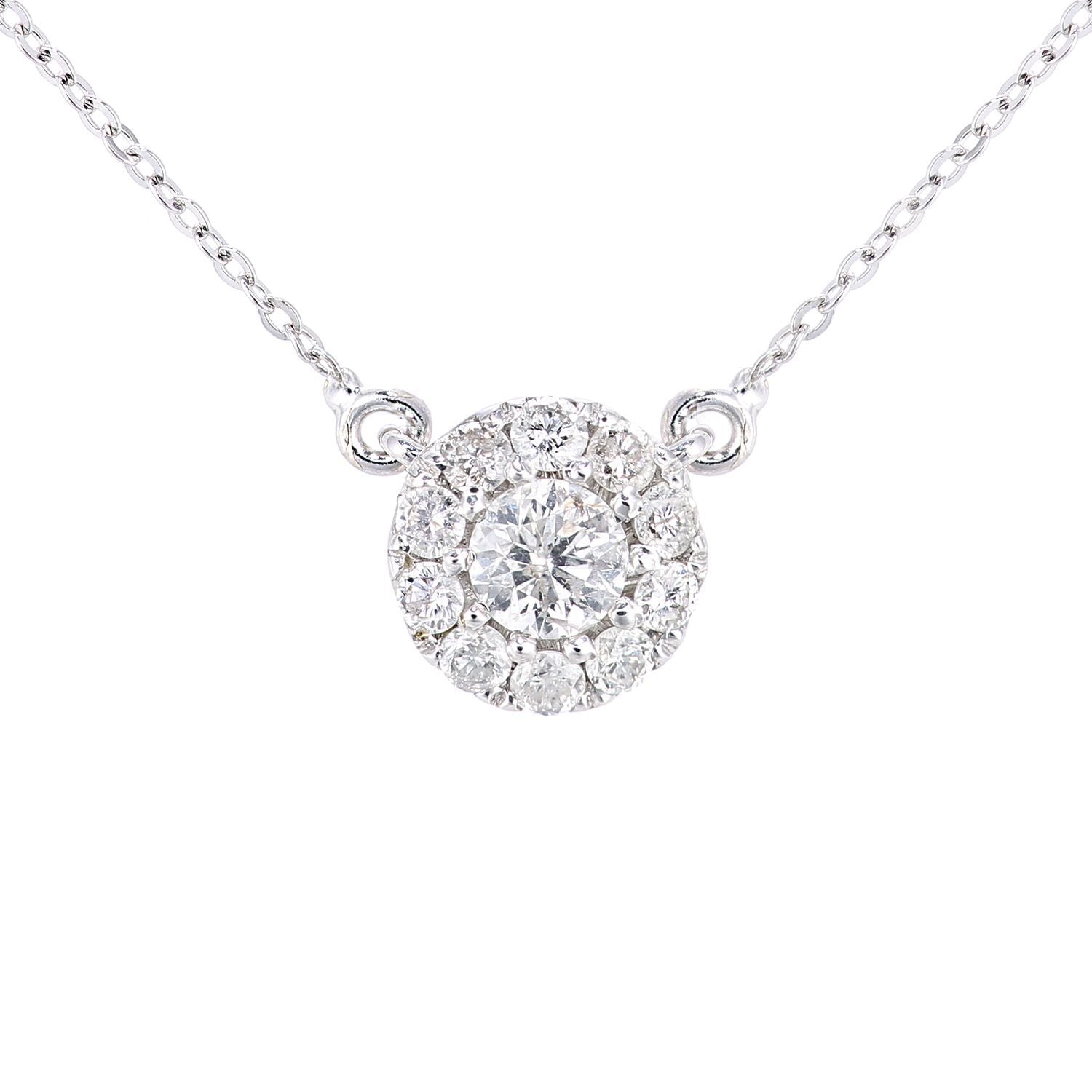 9ct White Gold  Round 0.28ct Diamond Halo Charm Necklace 18 inch - PNEAXL30003W