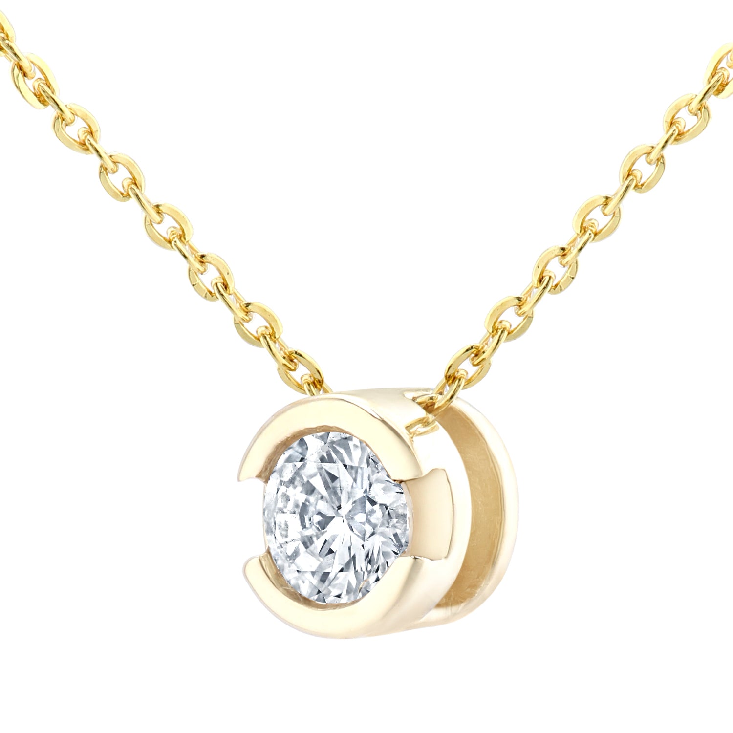 9ct Gold  Round 15pts Diamond Solitaire Solitaire Necklace 18 inch - PP0AXL1505Y