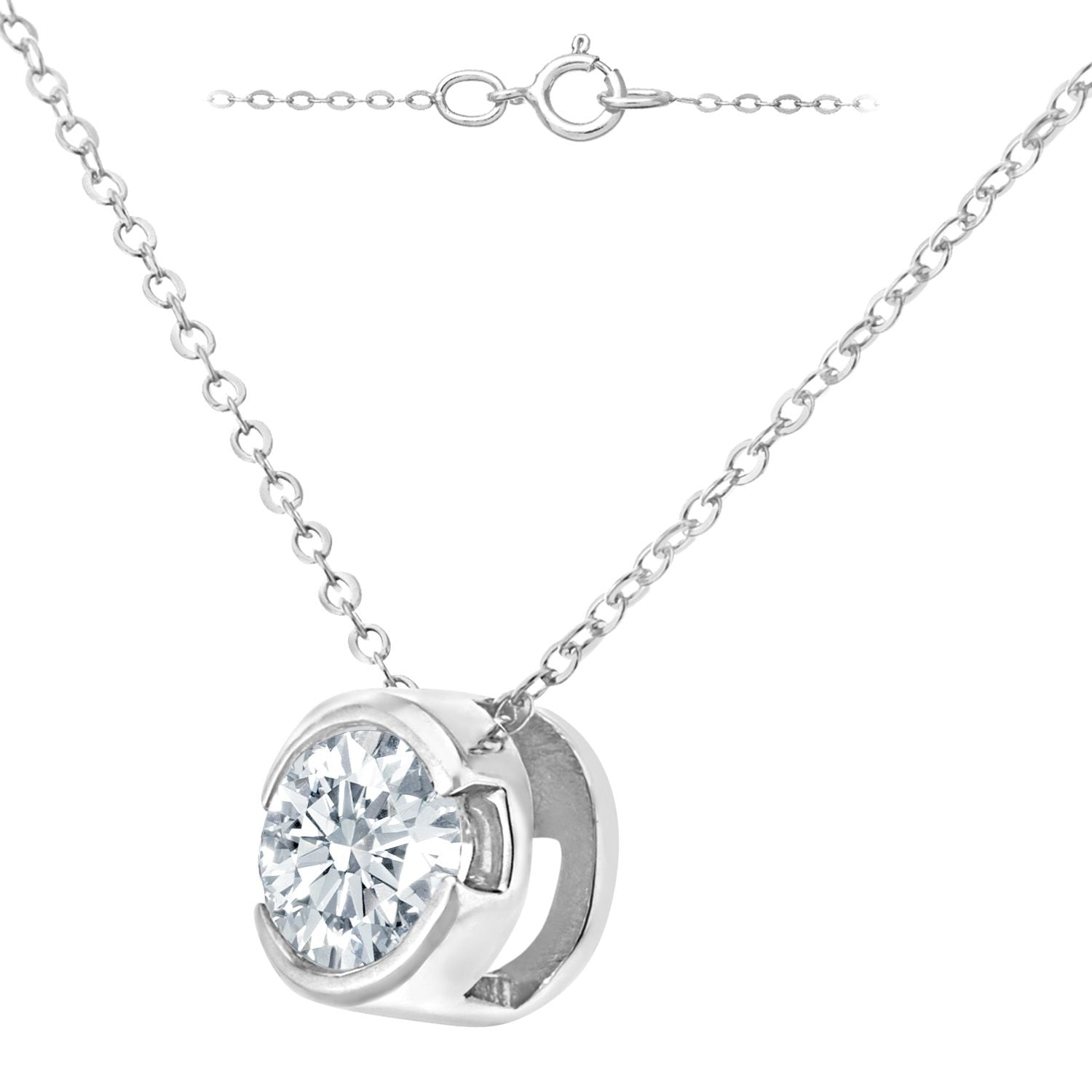 9ct White Gold  1/2ct Diamond Solitaire Pendant Necklace 18 inch - PP0AXL1508W