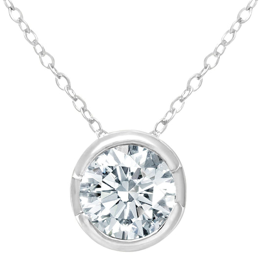 9ct White Gold 1/2ct Diamond Solitaire Pendant Necklace 18 inch - PP0AXL1508W