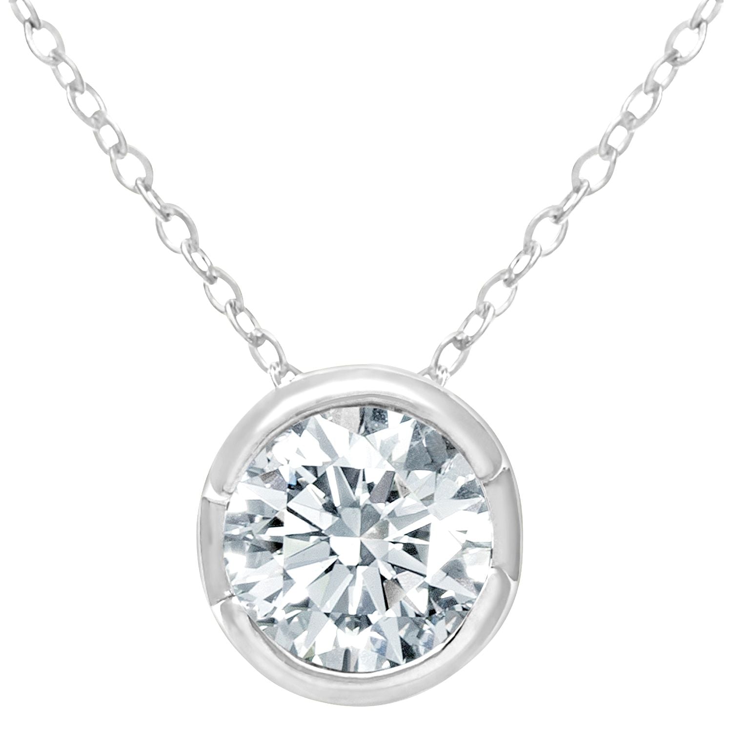 9ct White Gold  1/2ct Diamond Solitaire Pendant Necklace 18 inch - PP0AXL1508W