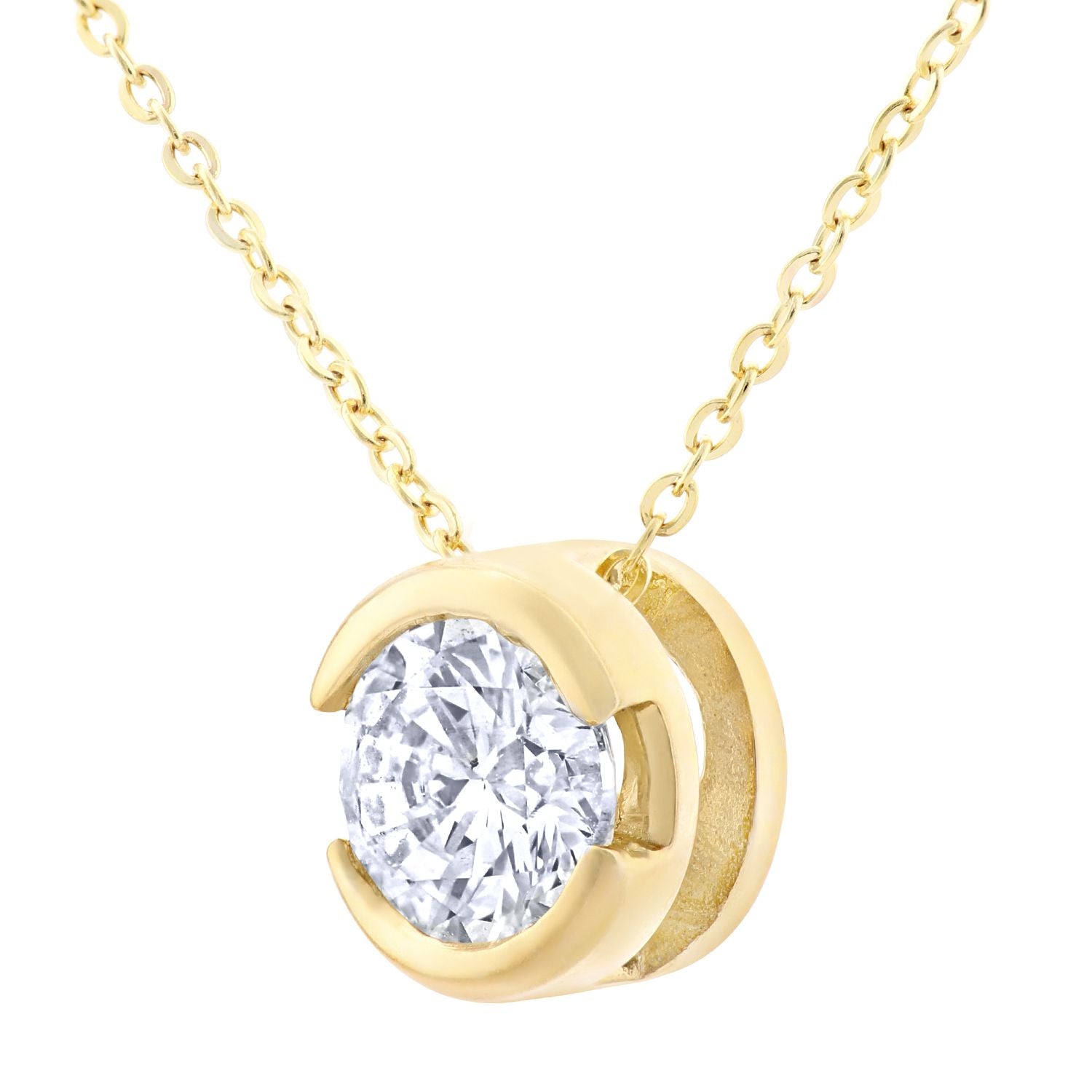 9ct Gold  Round 1/2ct Diamond Solitaire Pendant Necklace 18 inch - PP0AXL1508Y
