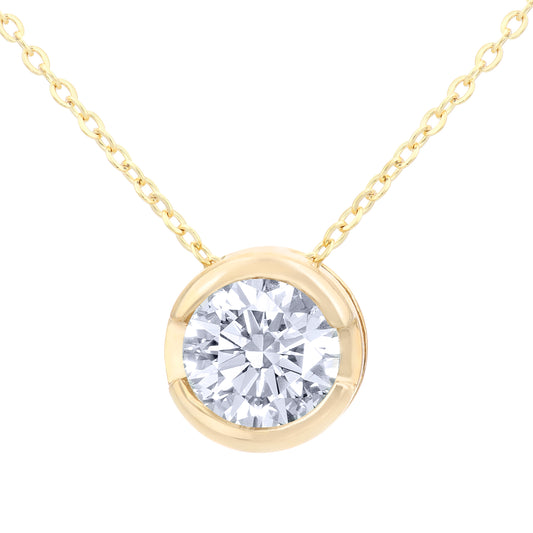 9ct Gold  Round 1/2ct Diamond Solitaire Pendant Necklace 18 inch - PP0AXL1508Y