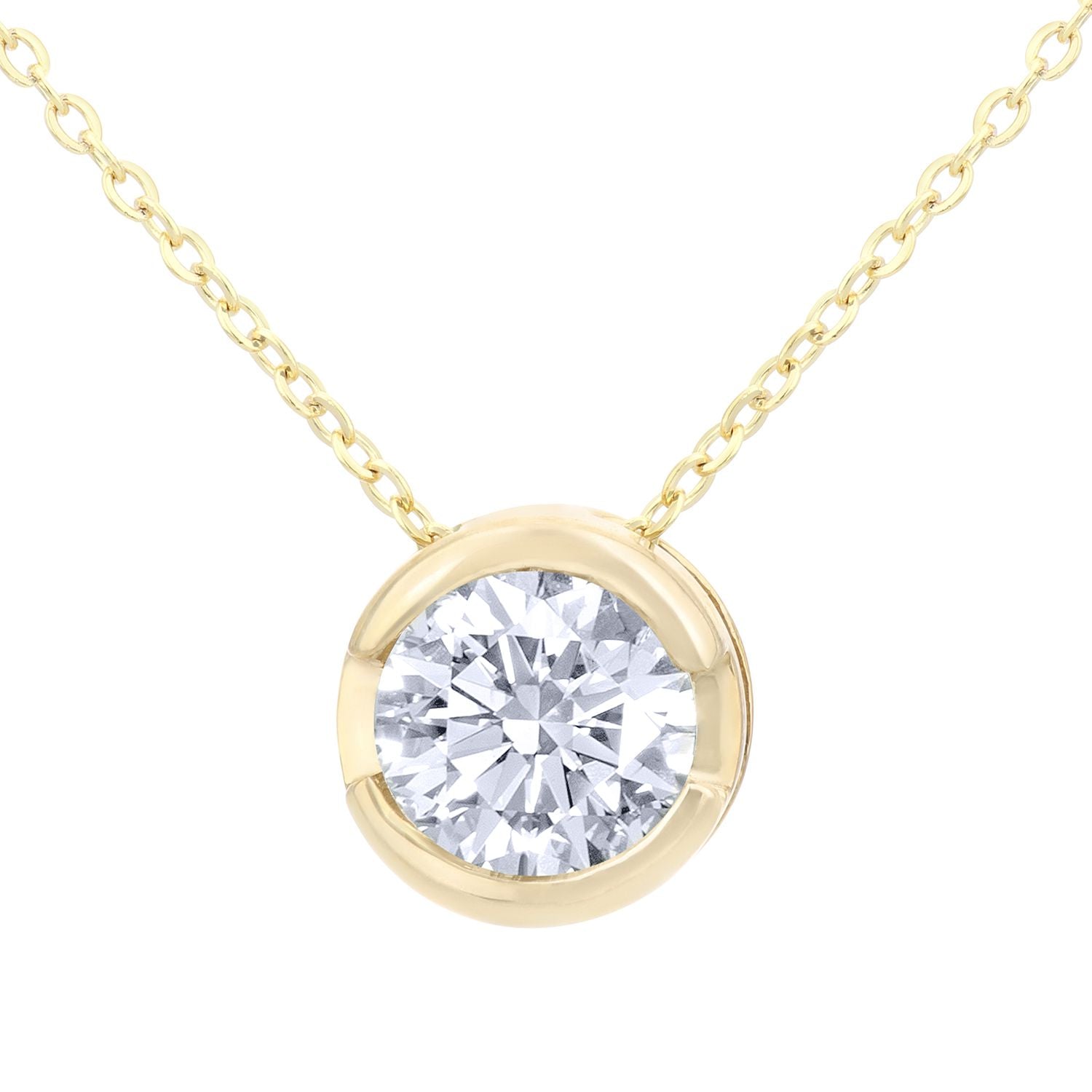 9ct Gold  Round 1/2ct Diamond Solitaire Pendant Necklace 18 inch - PP0AXL1508Y