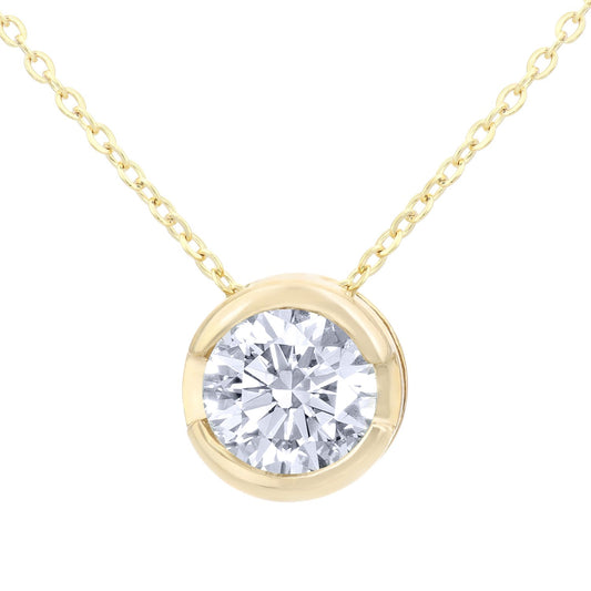 9ct Gold  Round 1/2ct Diamond Solitaire Pendant Necklace 18 inch - PP0AXL1508Y