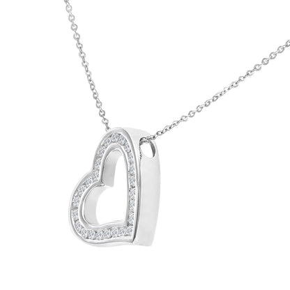 9ct White Gold  Round 1/4ct Diamond Heart Pendant Necklace 18 inch - PP0AXL1569W