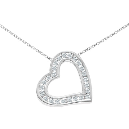9ct White Gold  Round 1/4ct Diamond Heart Pendant Necklace 18 inch - PP0AXL1569W