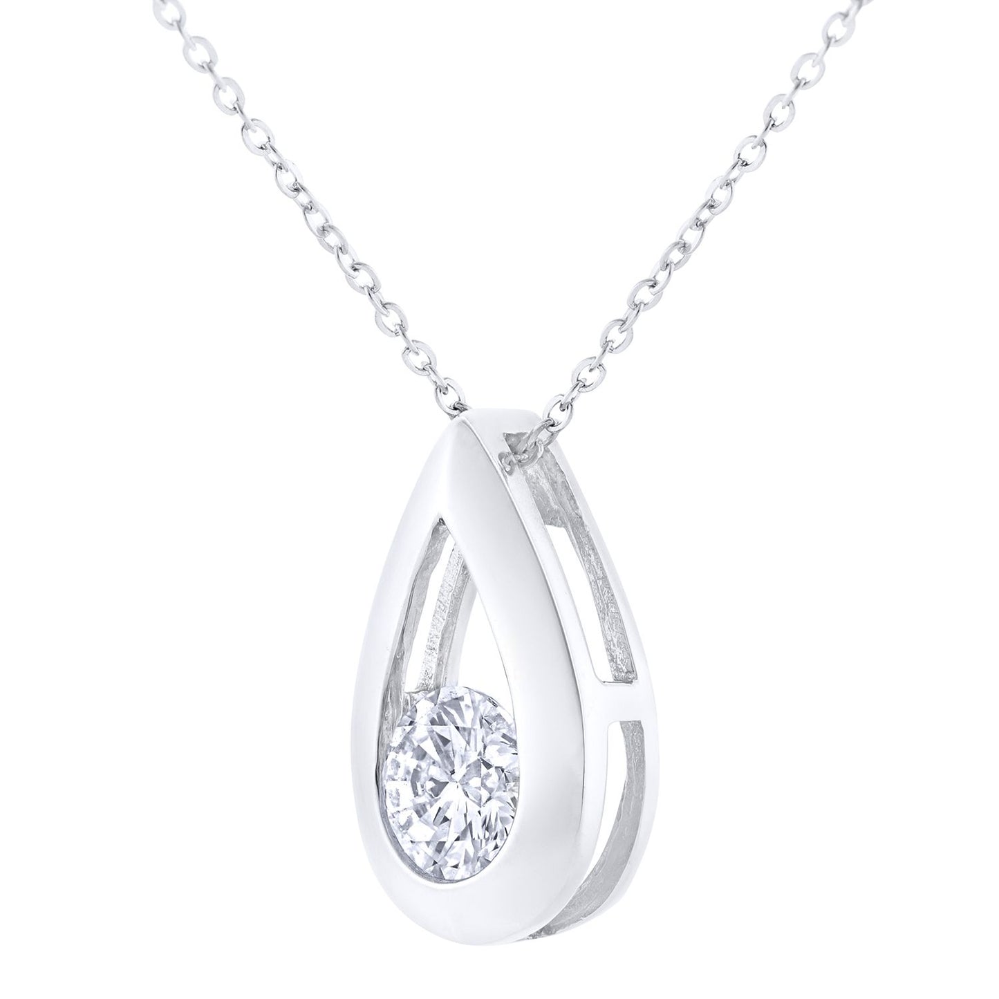9ct White Gold  1/2ct Diamond Solitaire Pendant Necklace 18 inch - PP0AXL1713W