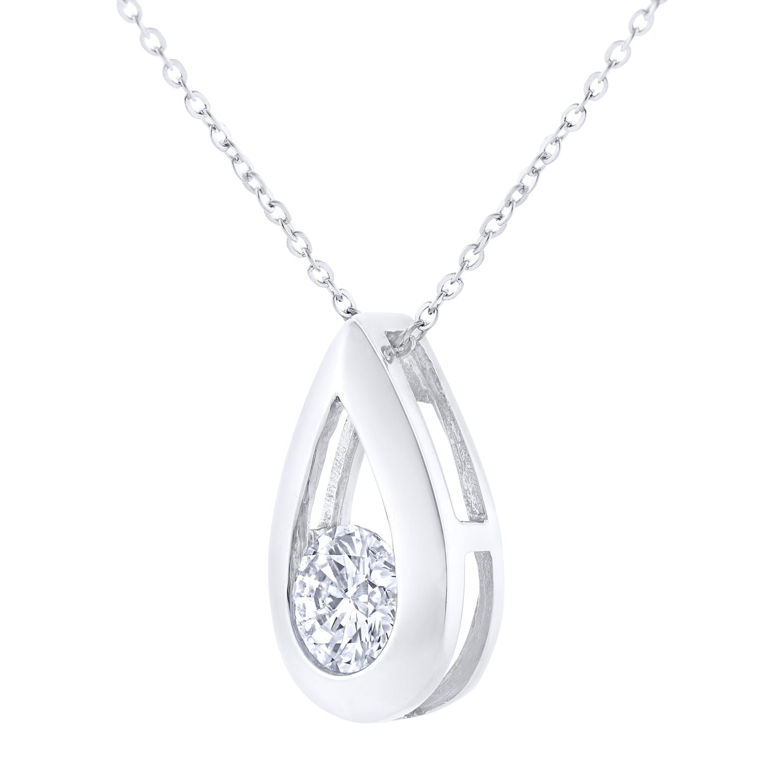 9ct White Gold  1/2ct Diamond Solitaire Pendant Necklace 18 inch - PP0AXL1713W