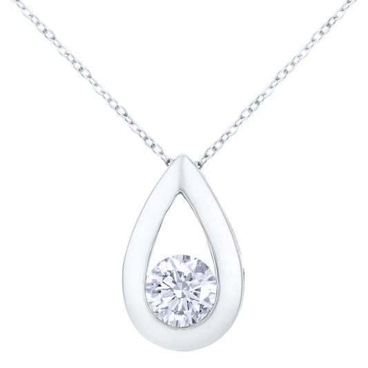 9ct White Gold  1/2ct Diamond Solitaire Pendant Necklace 18 inch - PP0AXL1713W