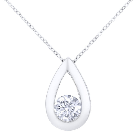 9ct White Gold 1/2ct Diamond Solitaire Pendant Necklace 18 inch - PP0AXL1713W