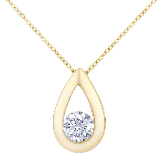 9ct Gold Round 1/2ct Diamond Solitaire Pendant Necklace 18 inch - PP0AXL1713Y