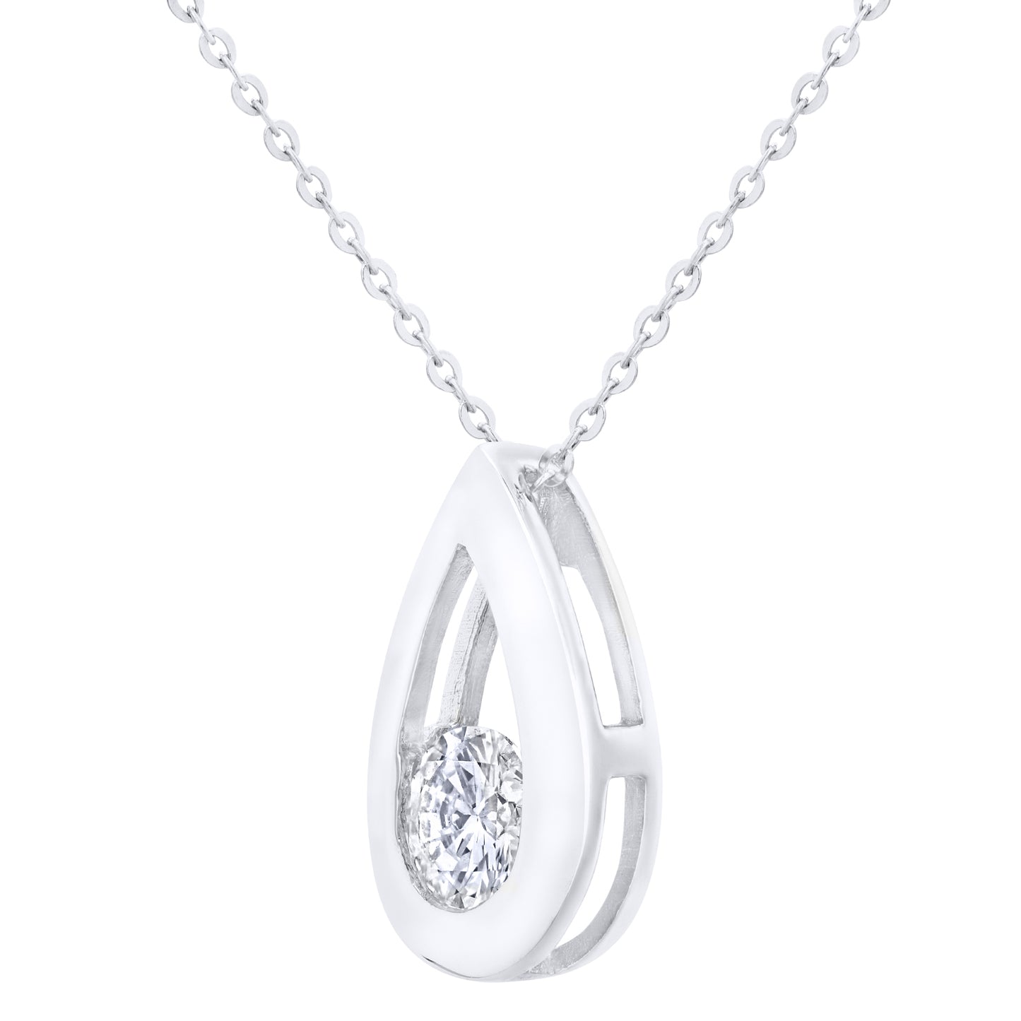 9ct White Gold  1/3ct Diamond Solitaire Pendant Necklace 18 inch - PP0AXL1714WDia