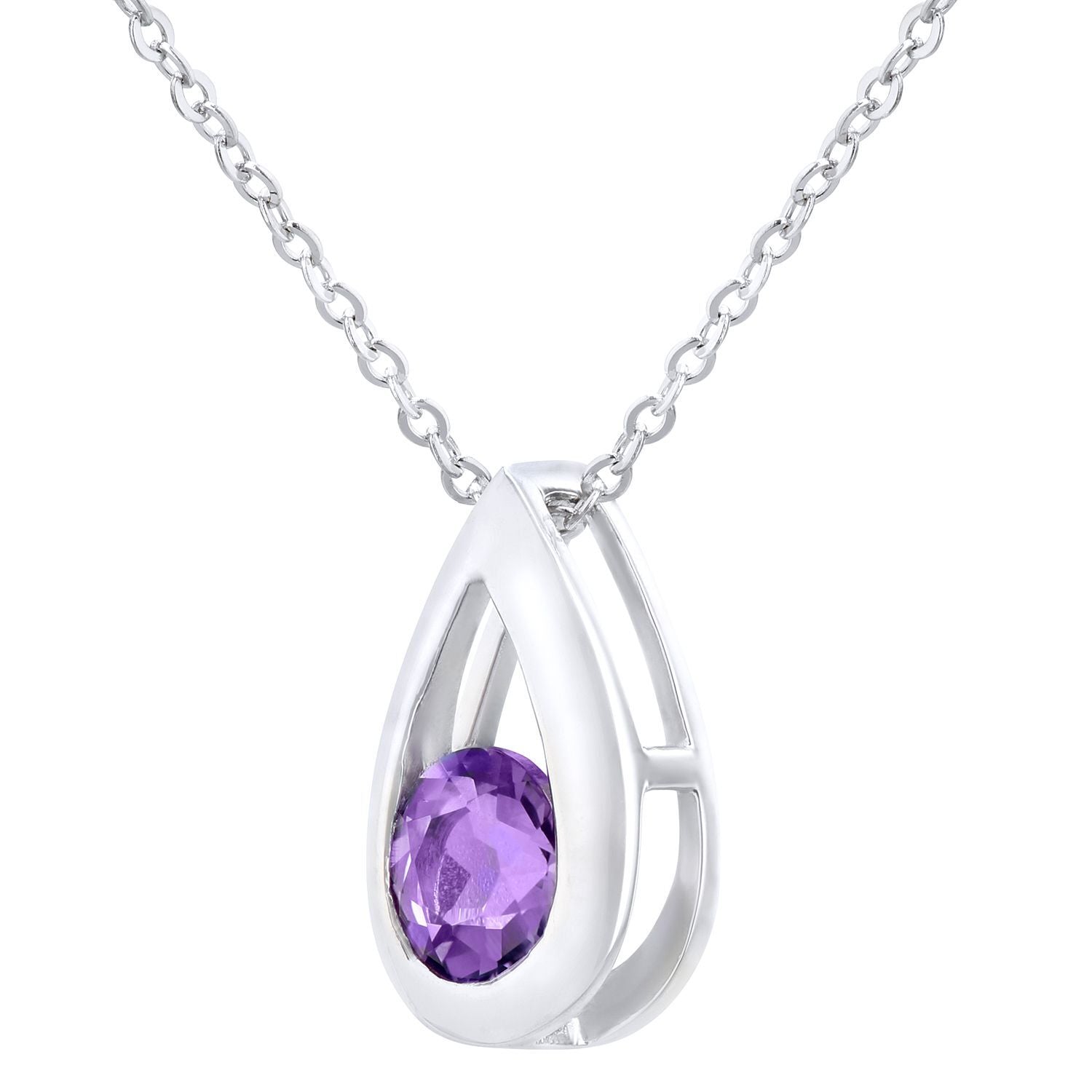 9ct White Gold  22pts Amethyst Teardrop Pendant Necklace 18 inch - PP0AXL1715WAM