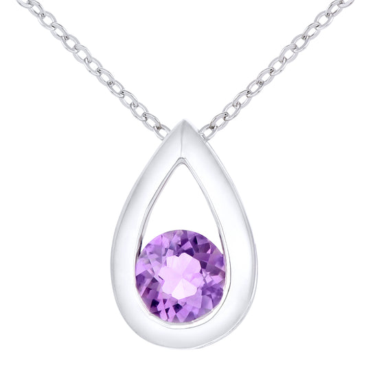 9ct White Gold  22pts Amethyst Teardrop Pendant Necklace 18 inch - PP0AXL1715WAM